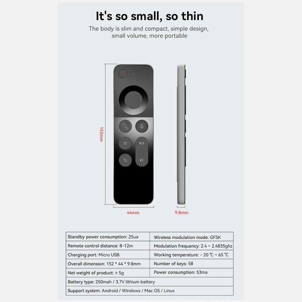 Telecomando Wireless W3 2.4G con Mouse Vocale e Mini Tastiera per Android TV BOX / Windows / Linux con Giroscopio