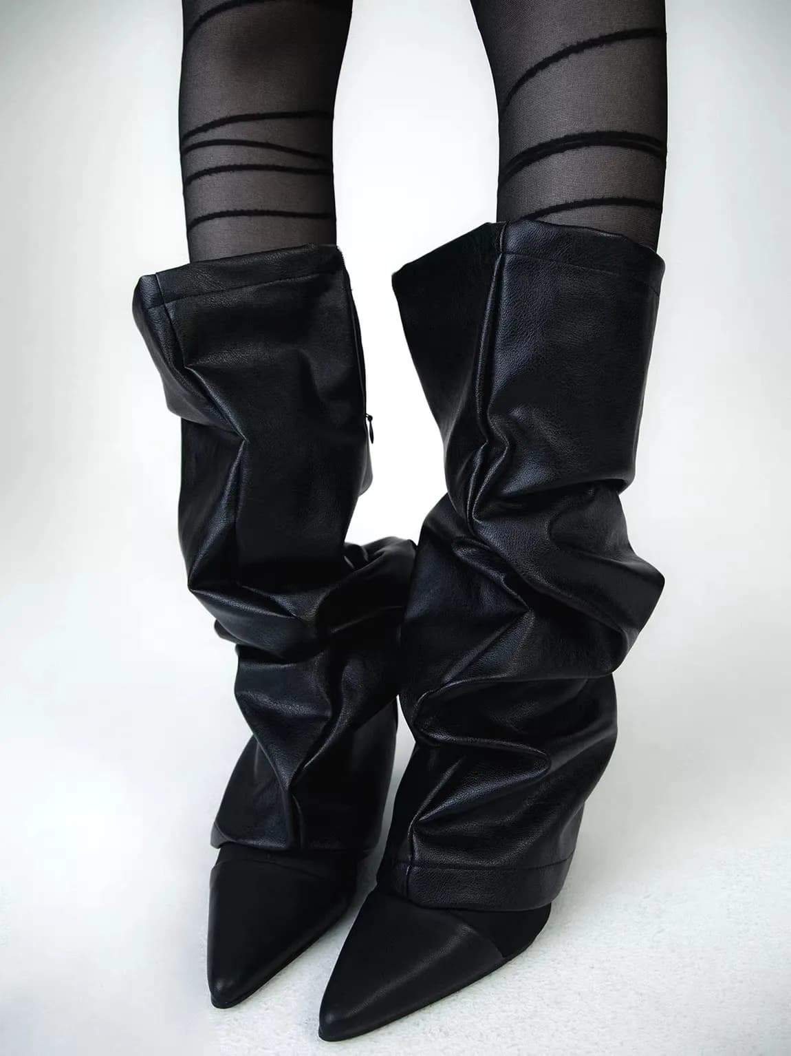 Calze a gamba intera in pelle PU da donna, calze sopra il ginocchio a contrasto di colore, leggings alla moda punk per ragazze, scaldacaviglie R2500