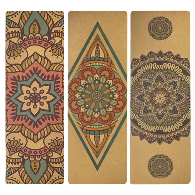5Mm printed cork yoga mat, natural rubber non-slip shock-absorbing exercise mat