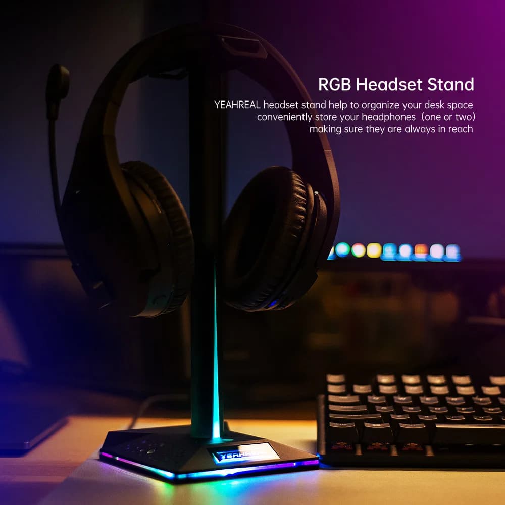 Supporto per Cuffie con Luce LED RGB, Stand da Scrivania in Plastica per Gaming con Porta USB 2.0 Integrata