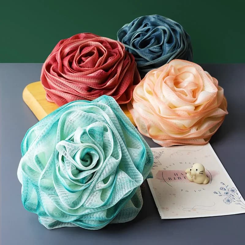 Palla di spugna da bagno a rete morbida Design a rete elastica Detergente per il corpo Bagno esfoliante Fiore Spazzola per pulizia in nylon Soffio da bagno Pulizia del corpo