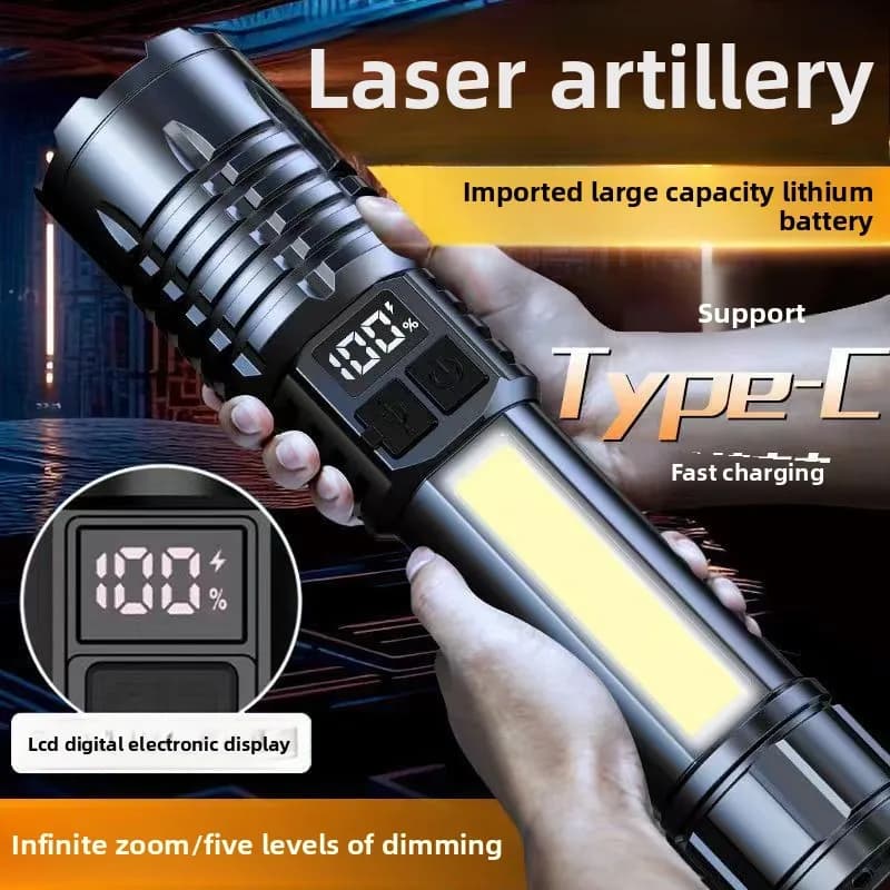 High Power LED Flashlight Portable Zoom Flashlight Type-C Rechargeable waterproof light with COB side lamp for outdoor camping