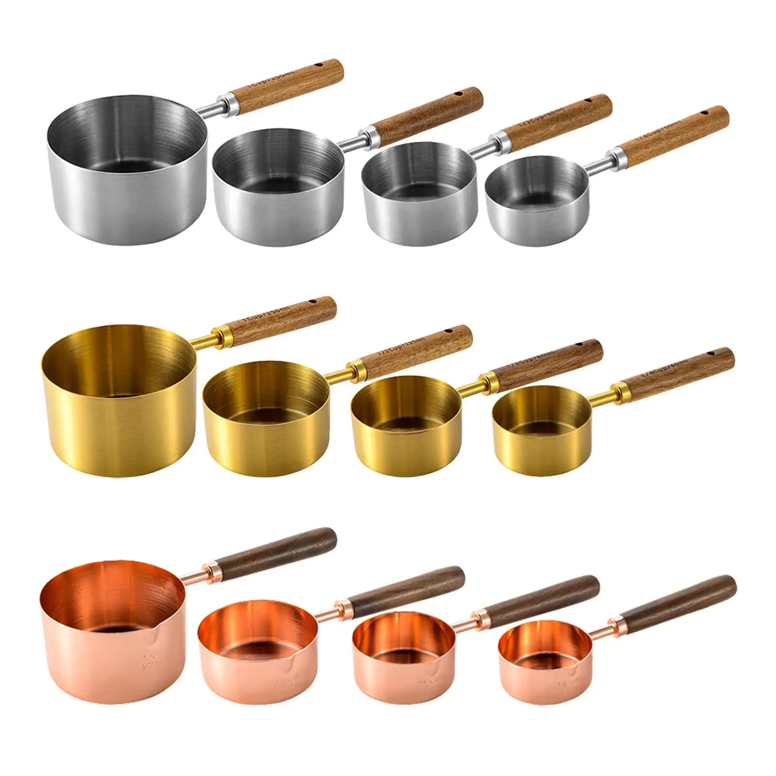 Set di 4 misurini Misurino con manico in legno Set da forno misurino in acciaio inossidabile per cuocere al forno asciutto e liquido