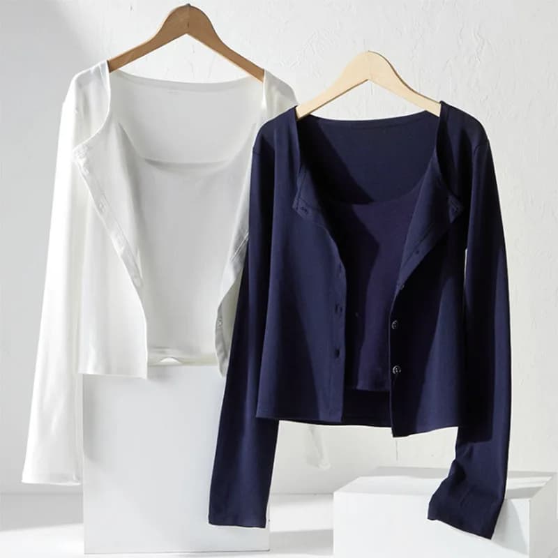 Cardigan Coreano a Maniche Lunghe Sottile da Donna Versatile Casual con Collo a O Protezione Solare Cardigan Donna Tinta Unita Monopetto Crop Top