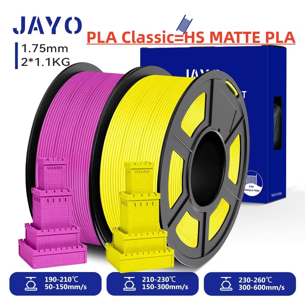 JAYO 2 Rolls 3D High Speed Matte PLA Printer Filament 1.75mm Neatly Wound PLA Filament with Matte Finish Print with 99% FDM 3D
