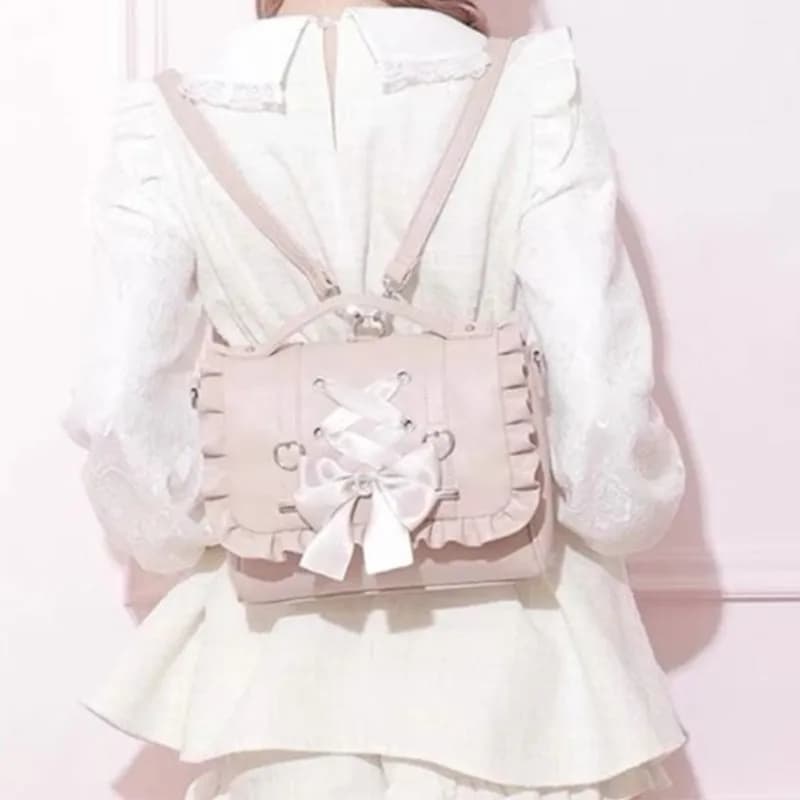 Sweet Bow Pink Mochila Women Fairyocre Aesthetic Handle Leather Crossbody Bags Ladies Lolita Large Capacity Square Mochilas 2025