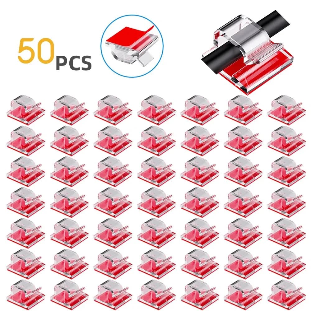 50 clip trasparenti per la gestione dei cavi, protezione della linea di guida dei cavi, fissaggio, supporto per cavo, organizer da scrivania per auto, ufficio, casa, trasparente