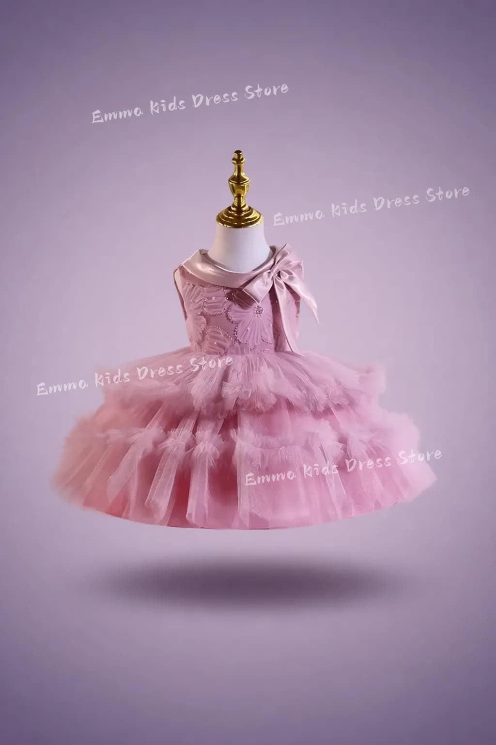 DROIS Abito da damigella rosa senza maniche, lunghezza al ginocchio, in pizzo a strati, stile principessa, per bambine, ideale per matrimoni, compleanni, feste e balli di fine anno