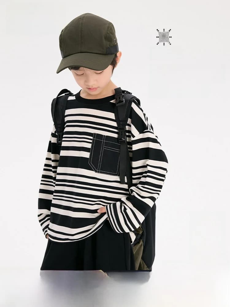 Fashionable Long Sleeve Striped T-Shirt for Boys Autumn Wear Children's Clothing Korean Style Loose Fit Antiballling
