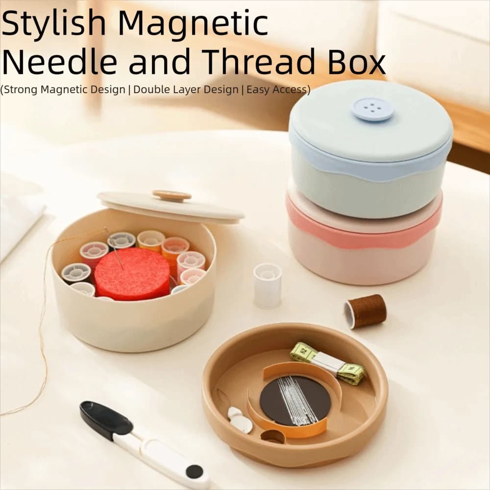 Portable DIY Sewing Box Set Hand Sewing Needles Magnetic Needle Thread Box Double Layer Thimble Sewing Supplies Organizer