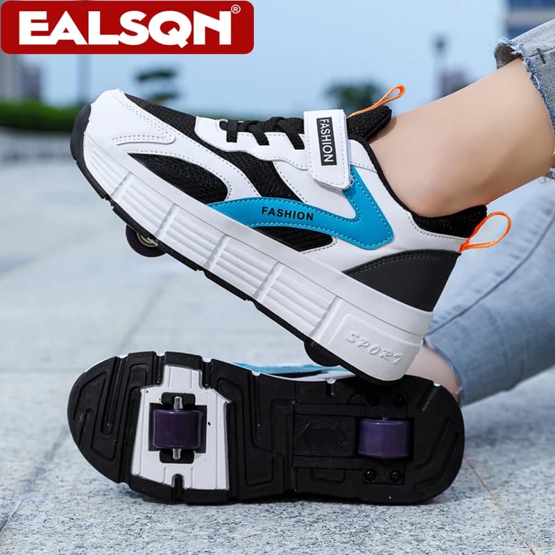 Scarpe da passeggio traspiranti Adolescente 5-16 anni Ragazzi e ragazze Pattini a rotelle sportivi retrattili a due ruote Sneakers per bambini Sport