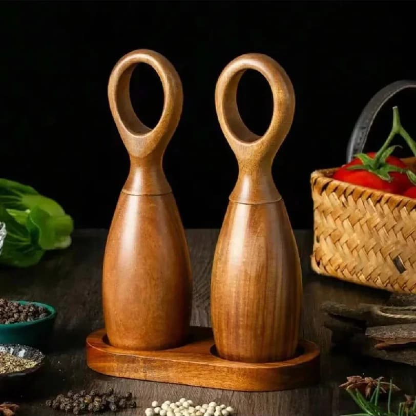 Set di macinini per sale e pepe in legno con nucleo in ceramica e supporto regolabile - macinino manuale per spezie, adatto per barbecue
