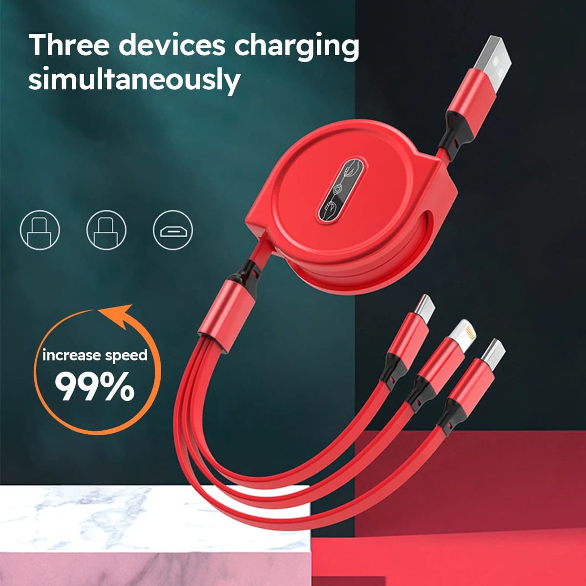 Cavo dati USB/tipo C 3 in 1 per linea dati per telefono cellulare Cavo dati estensibile Ricarica rapida multifunzione per la casa