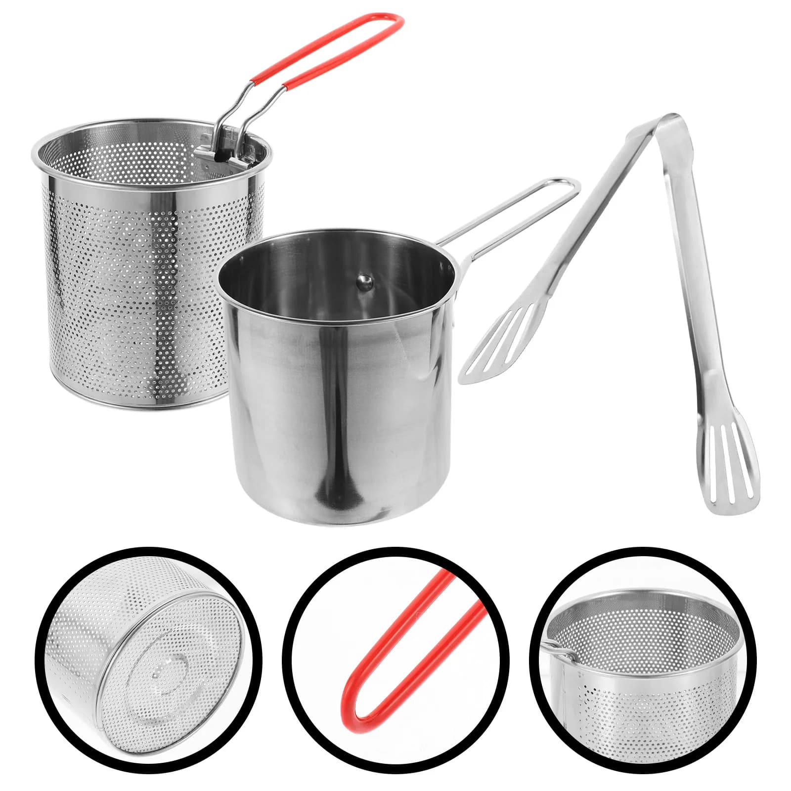 1 Set Stainless Steel Deep Pot Multi-Functional Household Frying Pan With Basket Heat Resistant Cookware Kitchen Fryer Portable