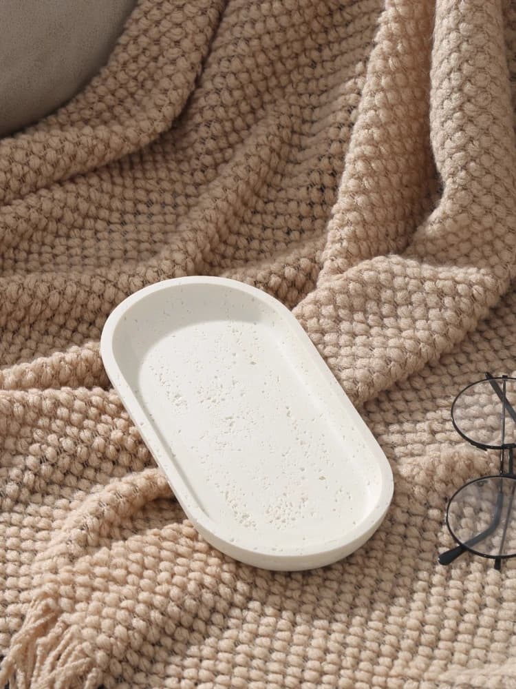 Vassoio da bagno in travertino beige naturale, dispenser di sapone Wabi-Sabi e portaspazzolino per decorazioni per la casa da appoggio
