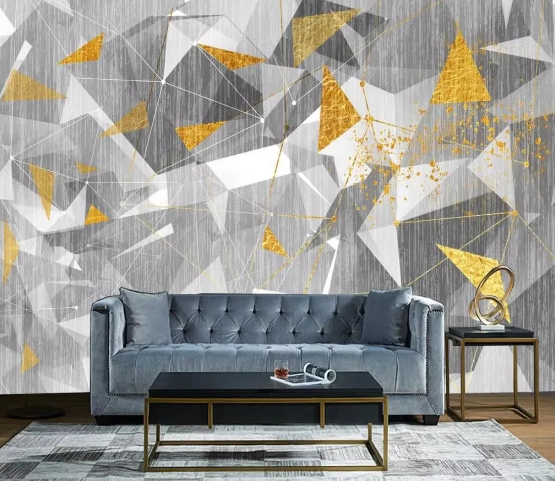 Carta da parati personalizzata con piante tropicali, foglie di palma, pittura decorativa con forme geometriche, foglie di ginkgo, adesivi murali 3D.