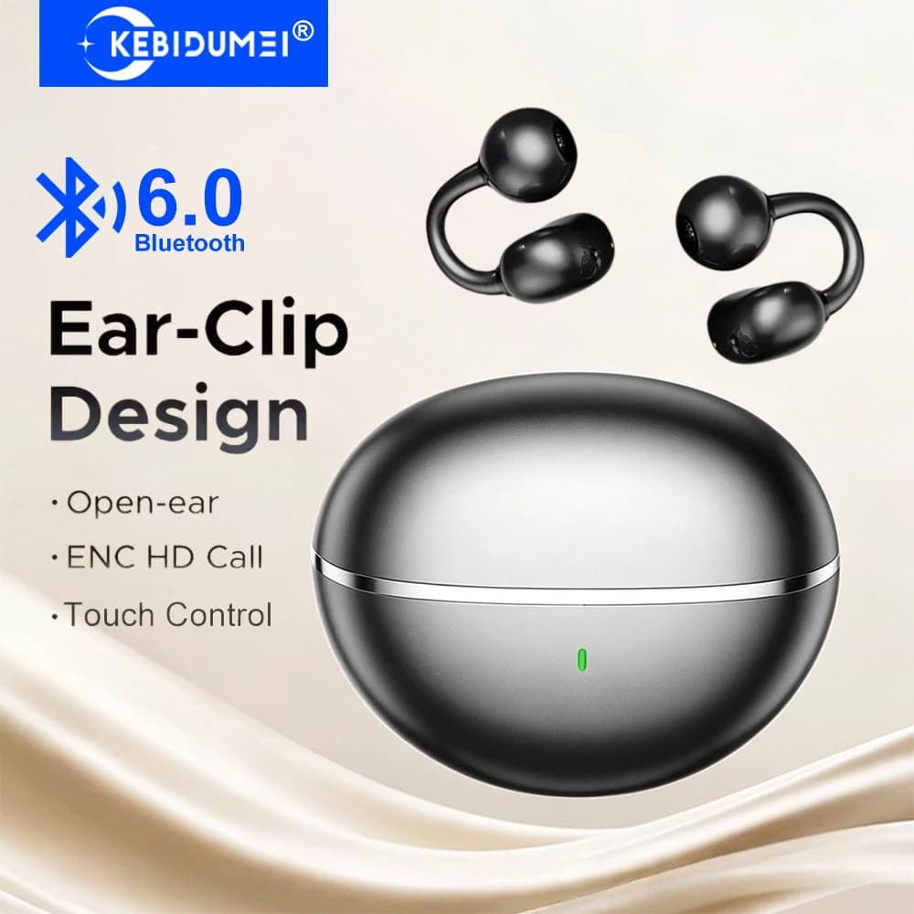 KEBIDUMEI Auricolari Bluetooth 6.0 Open Ear, Cuffie Wireless a Clip, Cuffie Sportive con Riduzione del Rumore, Auricolari per Chiamate HD e Gaming