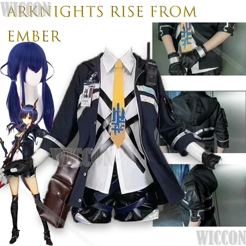 Arknights Rise From Ember Defender Chen Costume Cosplay Full set with wig Horntail and uniform Soul Character Outfit Cos