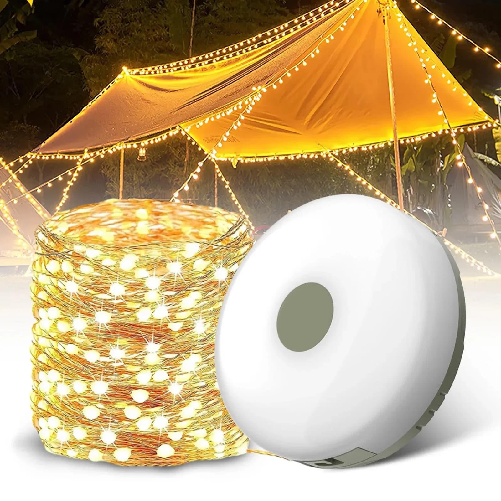 Luci a stringa da campeggio 2 in 1, impermeabili, portatili, alimentate tramite USB, lampada a LED con diverse modalità di illuminazione, luce decorativa per esterni, escursioni e giardino