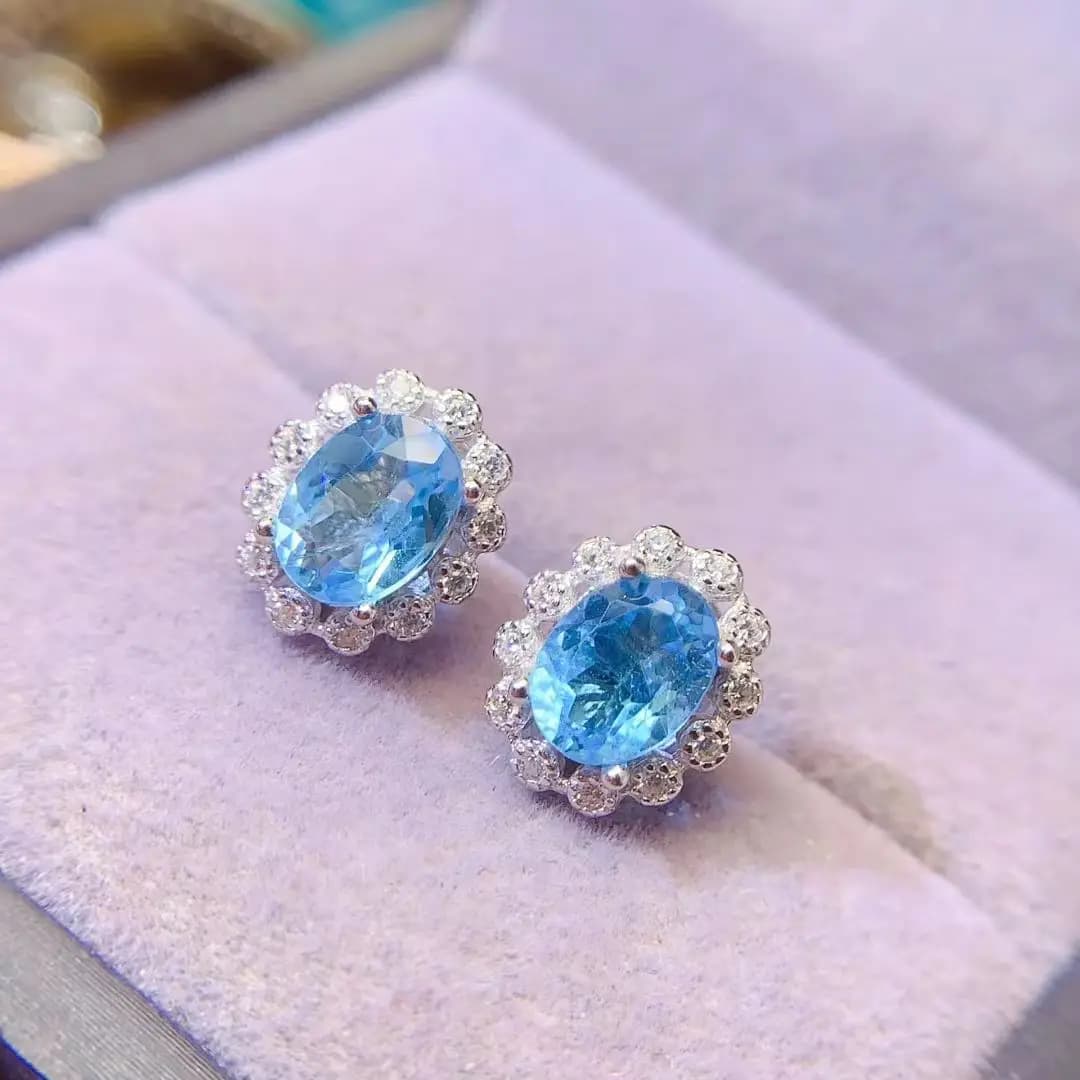Orecchini in Argento 925 Placcato Oro 18K con Topazio Naturale, Orecchini a Lobo 6mm*8mm, Gioielli in Argento con Topazio, Regalo di Compleanno per Donne