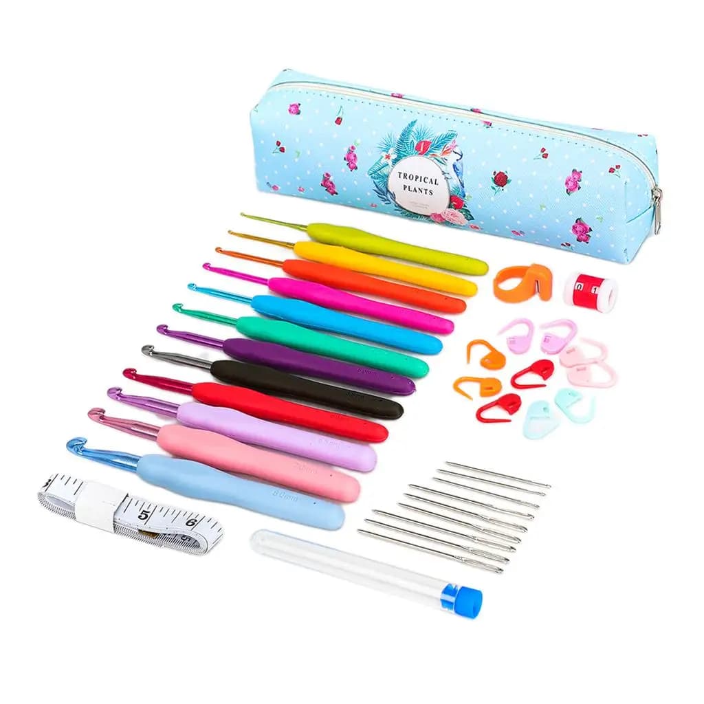 Knitting Toolkits Ergonomic Crochet Hooks Kit Crochet Accessories Organizer for Sweater Scarf DIY and Crafts Projects