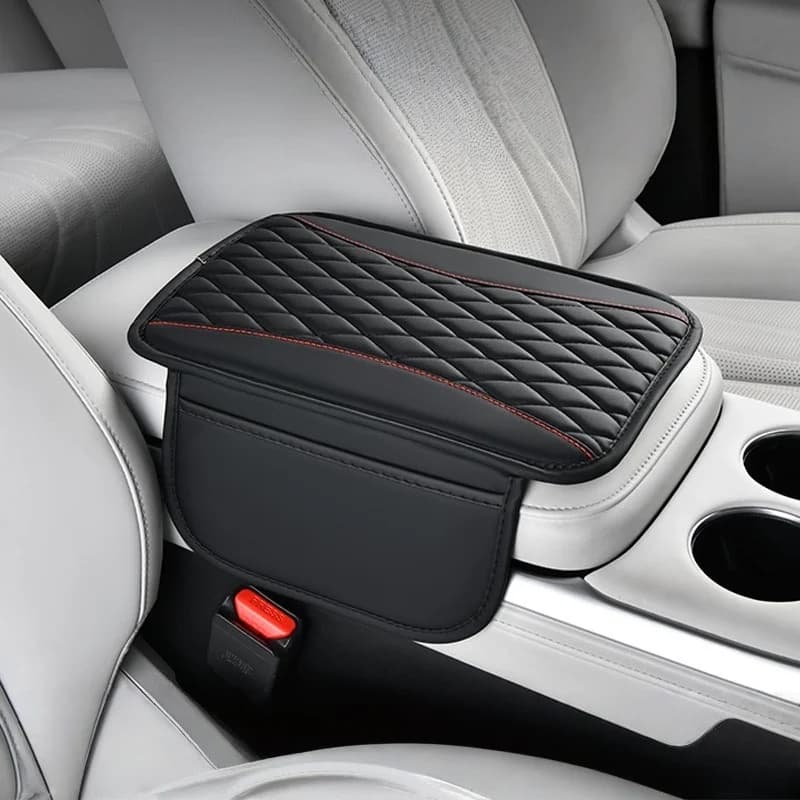 Elegante cuscino di supporto per controsoffitto di controllo centrale per auto in pelle PU con rombo, cuscino di protezione per scatola bracciolo con doppie tasche o senza tasca