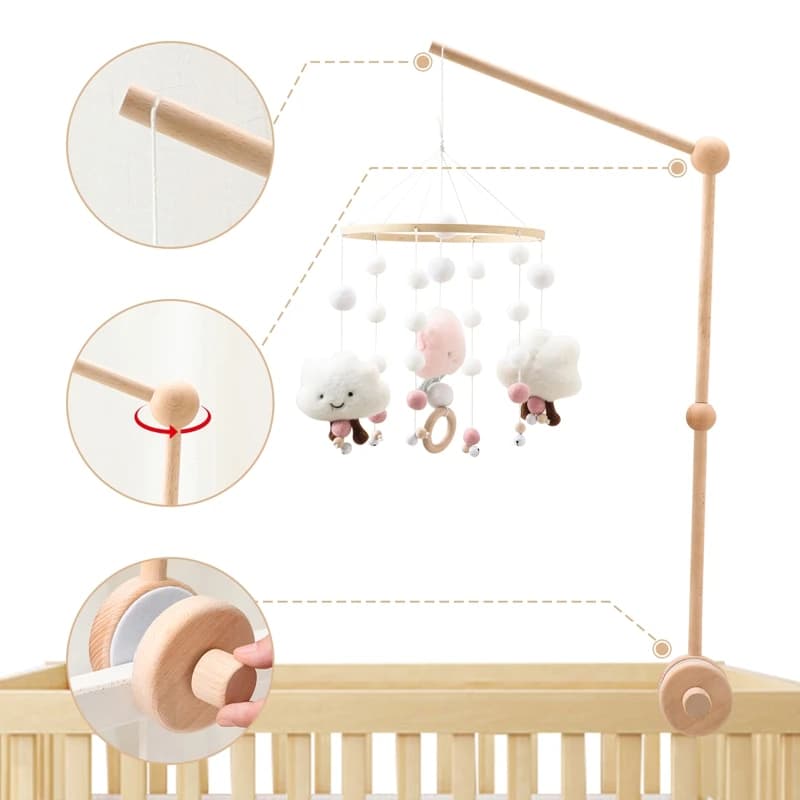 Staffa per campanello da letto in legno per bambini staffa per sonagli da appendere Mobile giocattoli 0-12 mesi staffa per campana da letto in legno Mobile Newbaby sonaglio giocattoli