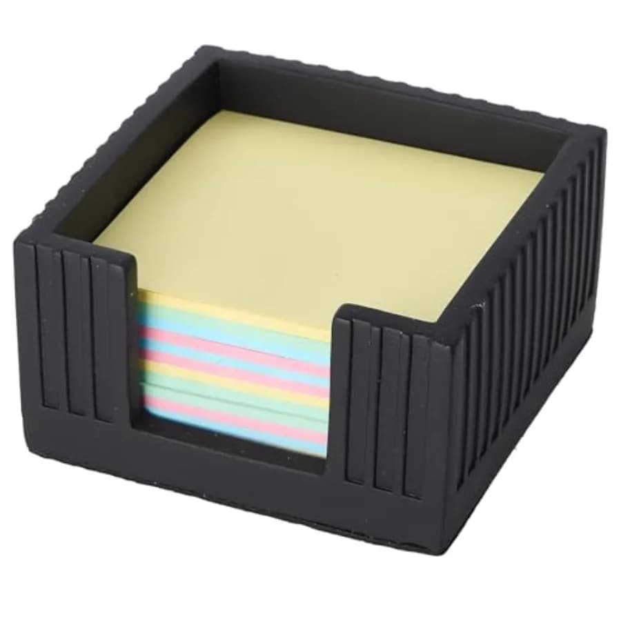 Concrete Modern Industrial Sticky Note Holder for Desk - 3.6 x 3.6 Inch Aesthetic Post it Note Holder Dispenser - Fluted Minima