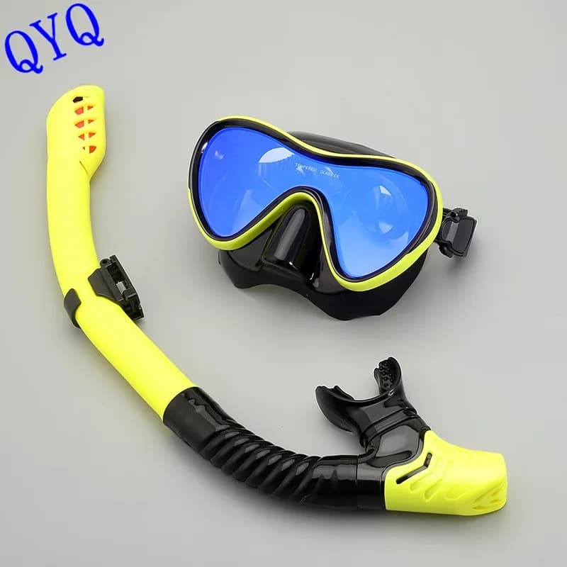 Snorkel mask, snorkel tube and dive mask set, swim goggles, adult silicone face mask, and dive mask with coated lenses