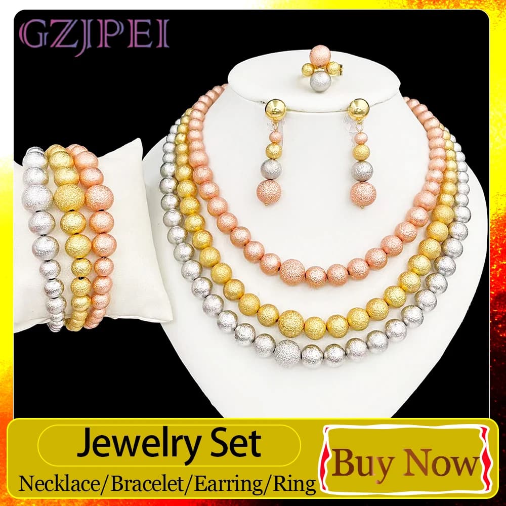 GZJPEI 2026 Nuovo Set di Gioielli Multistrato da Donna, Texture Opaca Satinata, Perle Rotonde Tricolore, Set di Gioielli da Sposa Italiani