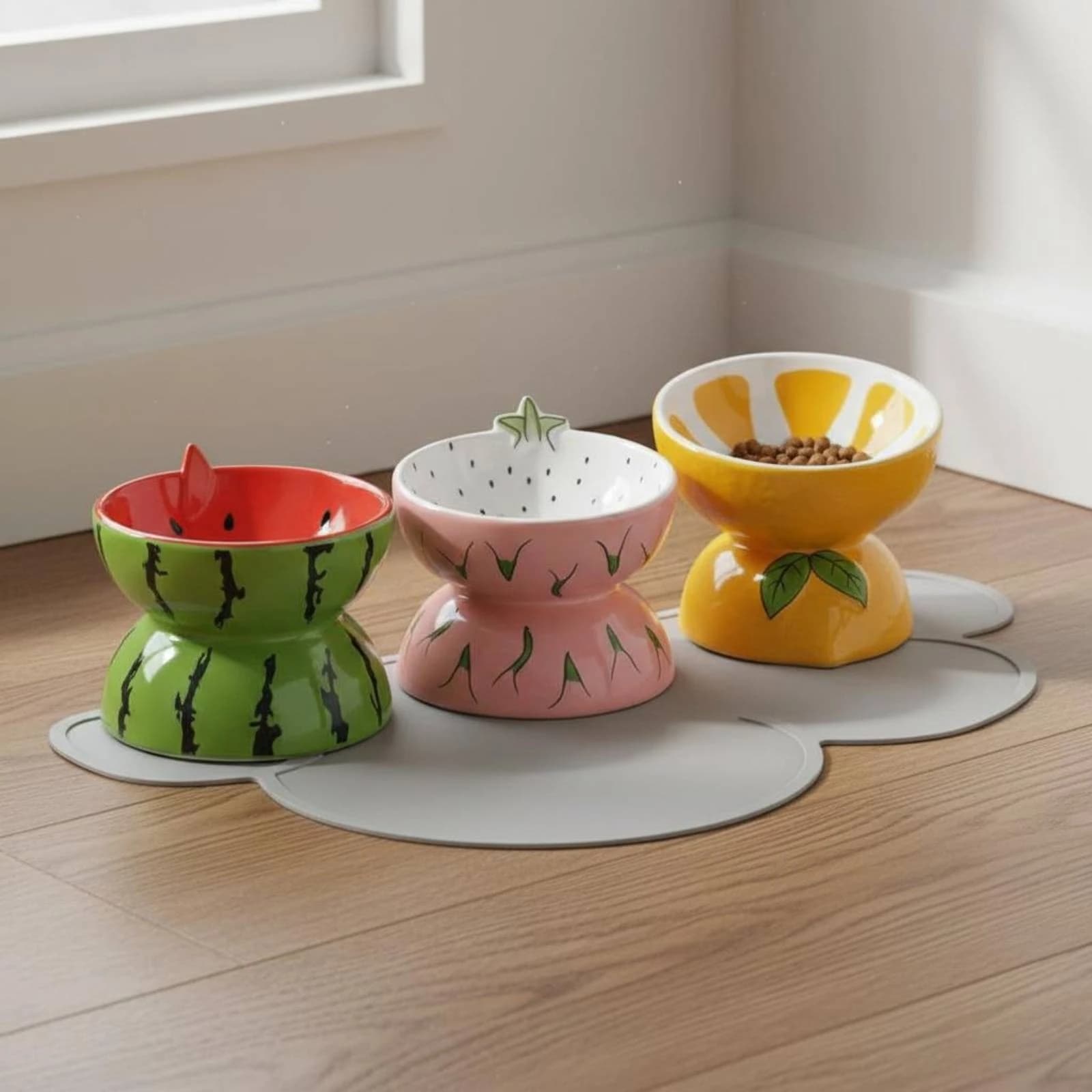 Tilted Cat Food Bowl Non-Slip Elevated Cat Bowl Raised Ceramic Pet Dish Dishwasher Safe Ceramic Pet Dish Cute Designs