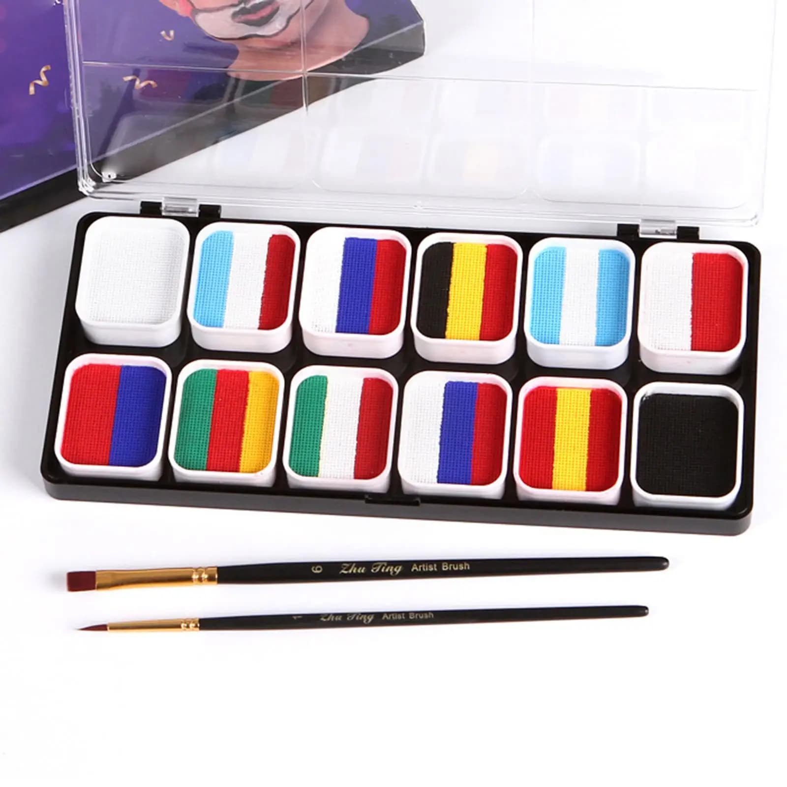 12 Grids Face Body Paint Oil Palette Kit Face Painting Kit Washable with 2
