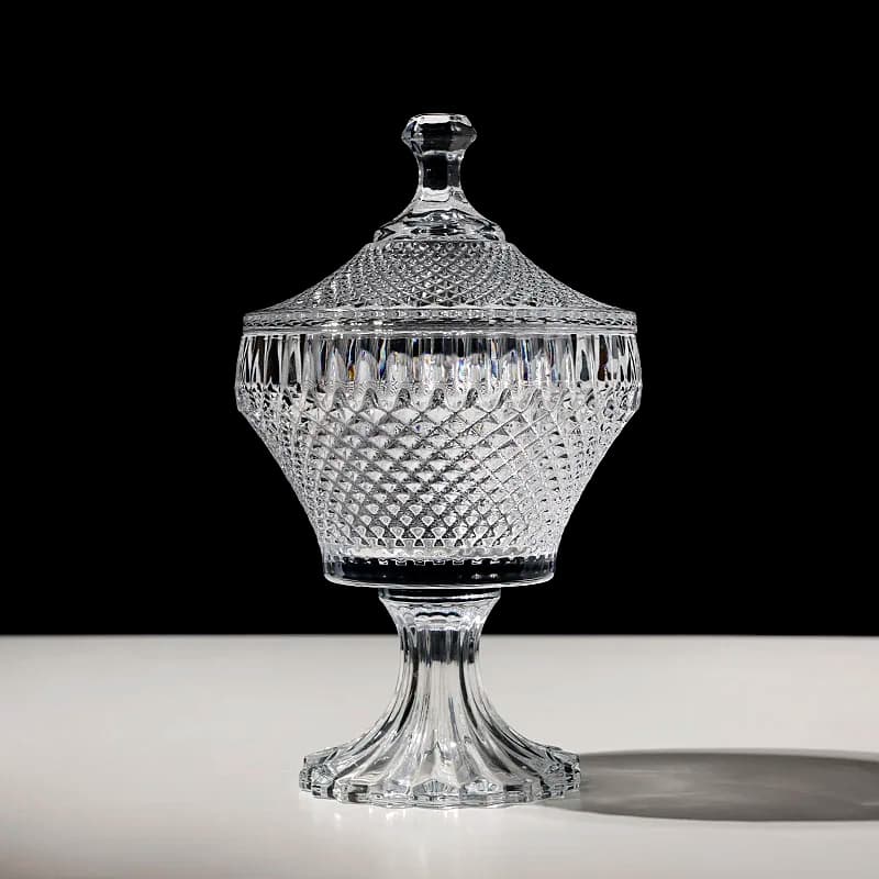 Barattolo di caramelle in vetro cristallo con diamante squisito, trasparente, grande, per snack di frutta secca, contenitore alto, ornamenti di lusso
