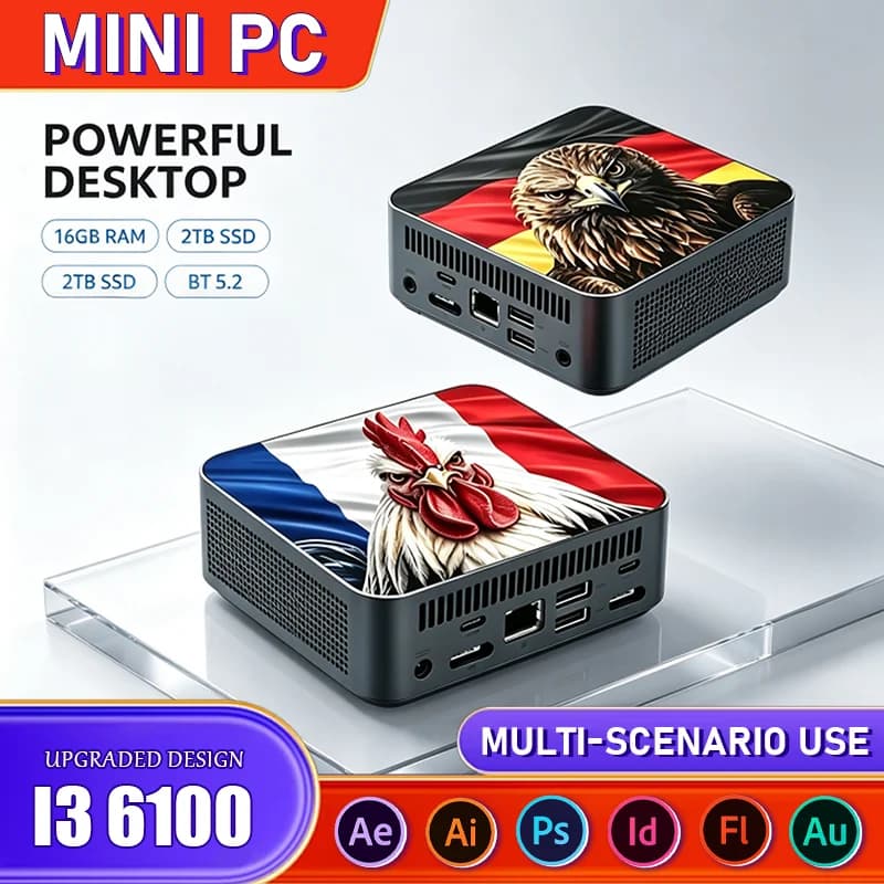 Mini Desktop for Office Study Gaming Intel i3 6100 2026 Portable PC 16GB RAM 2TB SSD Windows WiFi6 BT5.2