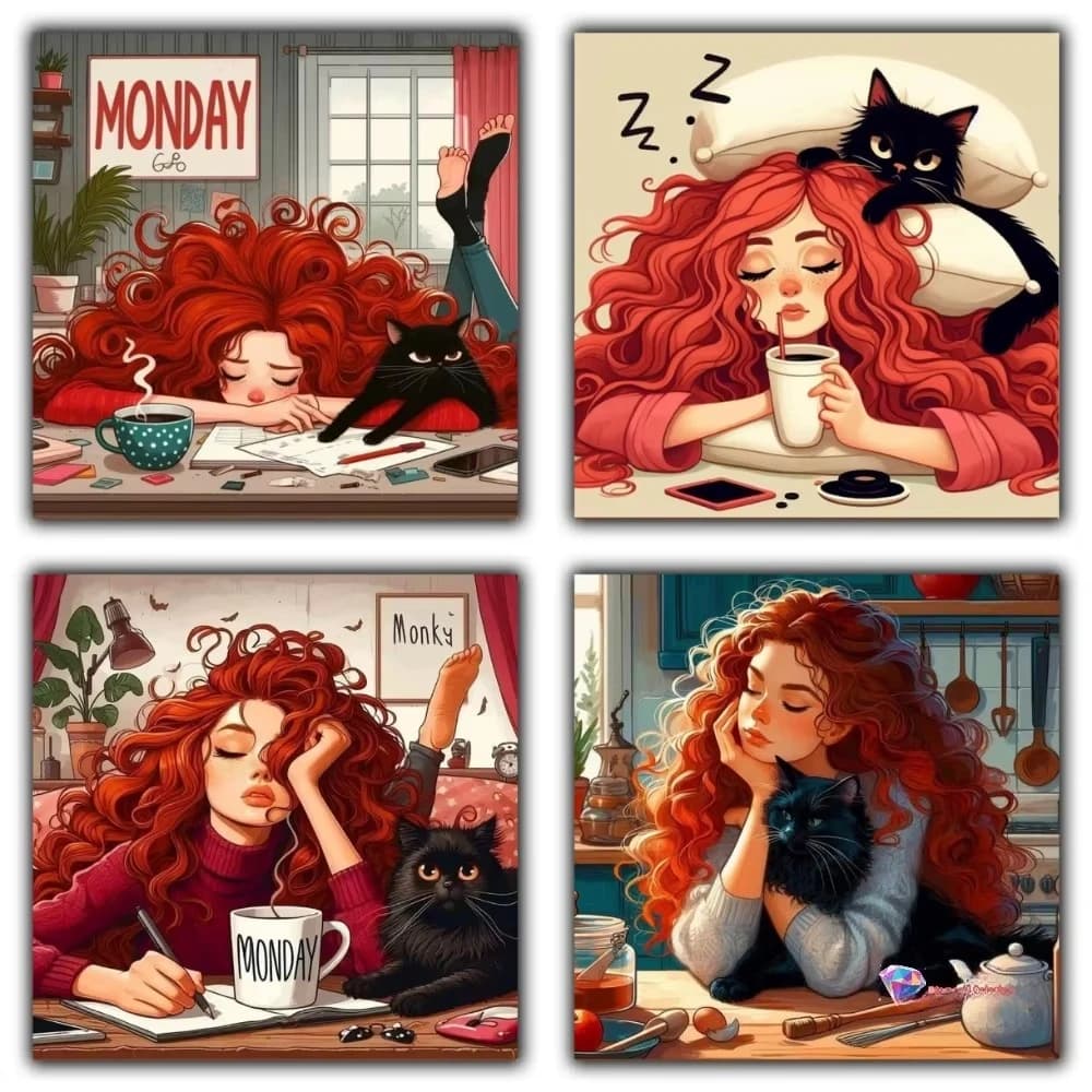 Set di pittura con diamanti 5D fai da te per ragazza pigra e gatto, ricamo a punto croce, regalo artigianale fatto a mano, decorazione per la casa