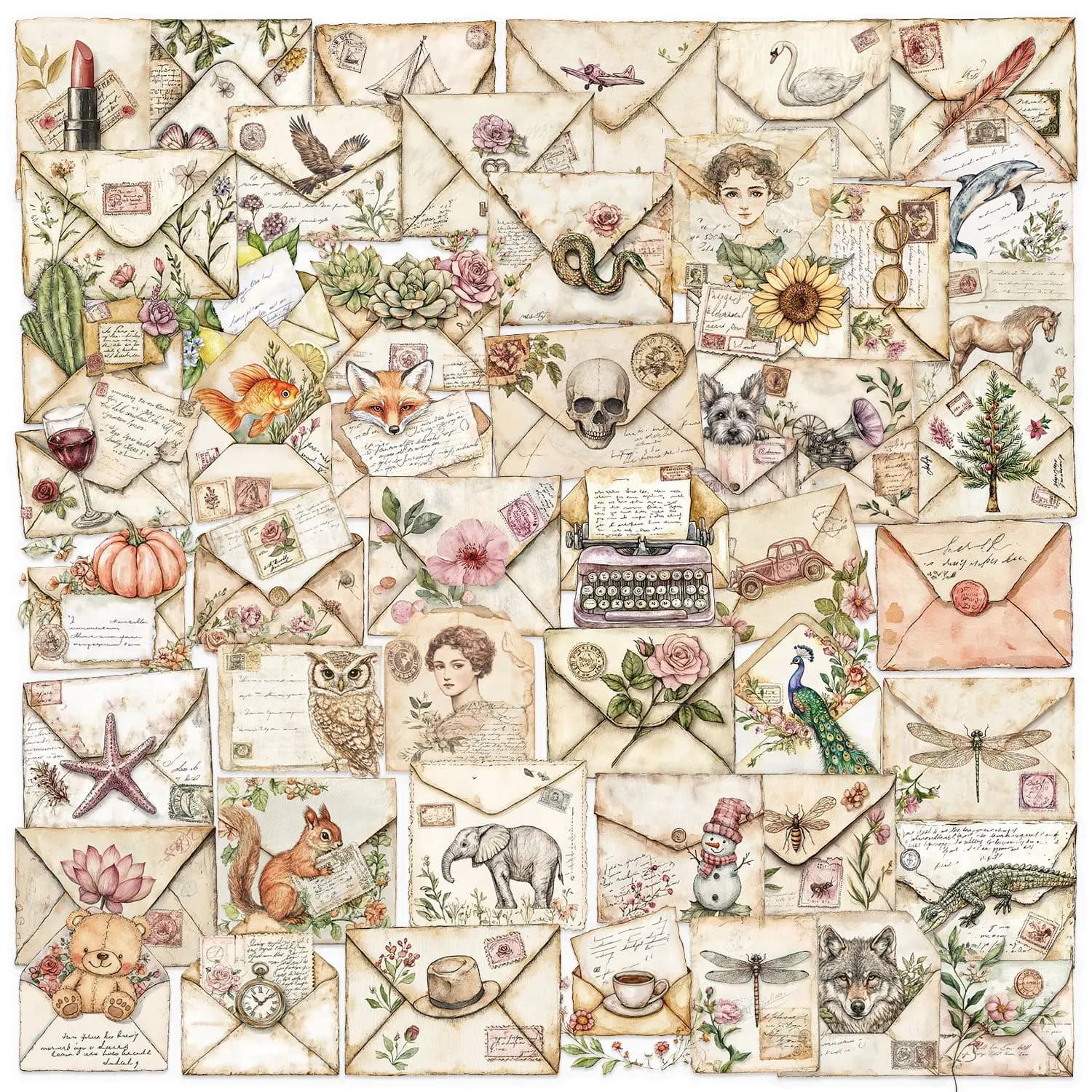50 Pezzi Adesivi Vintage Trasparenti in PET, Decorazioni Estetiche Impermeabili Fai-da-Te per Telefono, Laptop, Quaderno