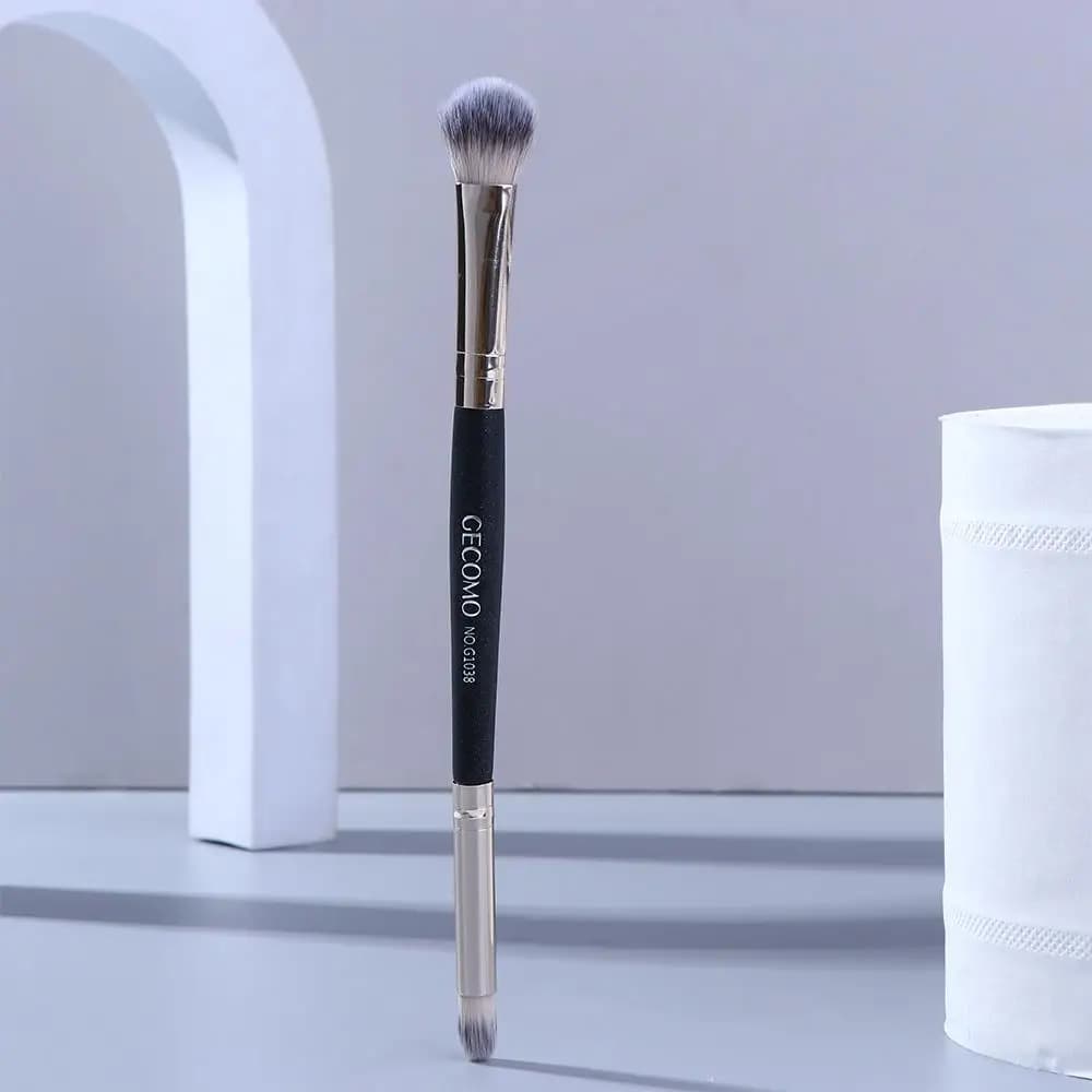 Pennello per ombretto a doppia punta con setole e impugnatura comoda, Strumento di bellezza per trucco occhi