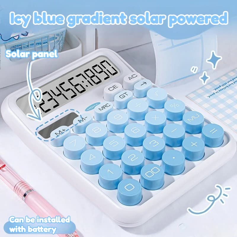 Calcolatrice solare minimalista a doppia alimentazione, dal design estetico e gradiente, resistente e antiscivolo, portatile per calcoli quotidiani