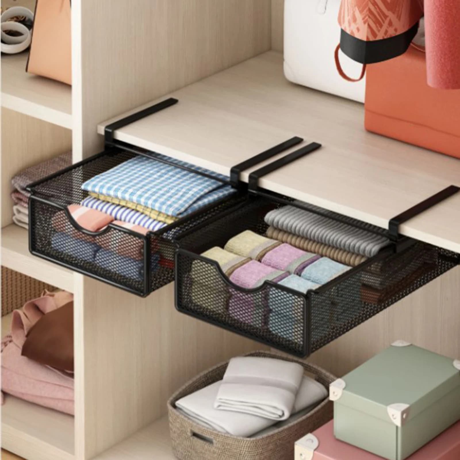 Cesto portaoggetti in rete metallica, organizer decorativo per la casa, cassetto estraibile sospeso per sala da pranzo, bancone, camera da letto, sotto scrivania, dispensa