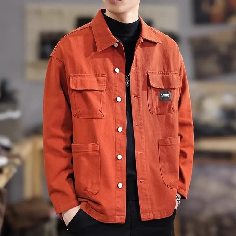 American Style Casual Oversized Jacket Men's Spring Autumn Loose Fashionable Hunting Workwear Coat Polyester Fiber Windproof ...