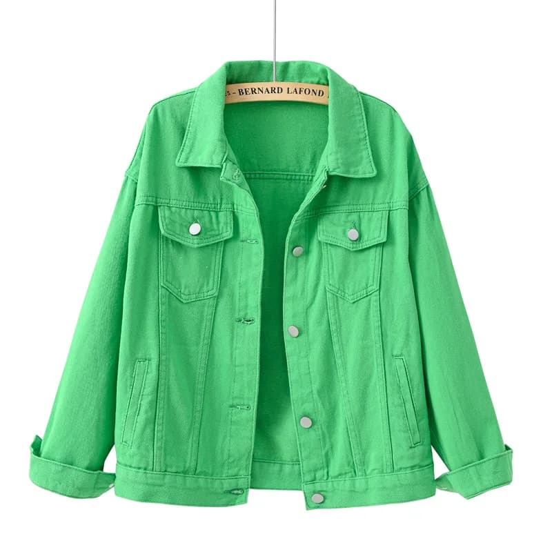 Cappotto di jeans da donna corto solido Primavera Autunno Giacca di jeans larghi femminile Viola Studente Capispalla casual Bianco Rosa Giallo Rosso Nero