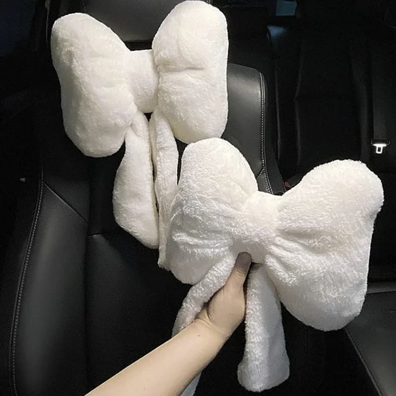 Bellissimo cuscino poggiatesta per auto con fiocco in peluche, cuscino protettivo per il collo, supporto per la testa del sedile automatico, poggiatesta per automobili