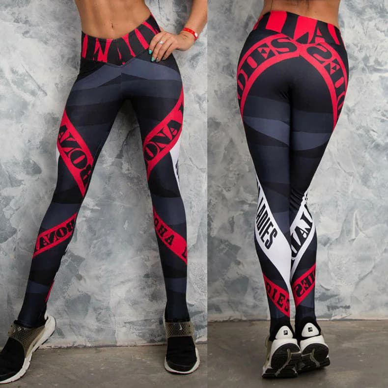 Leggings da donna a vita alta con stampa a righe e lettere, pantaloni da yoga per allenamento con controllo pancia e effetto push-up