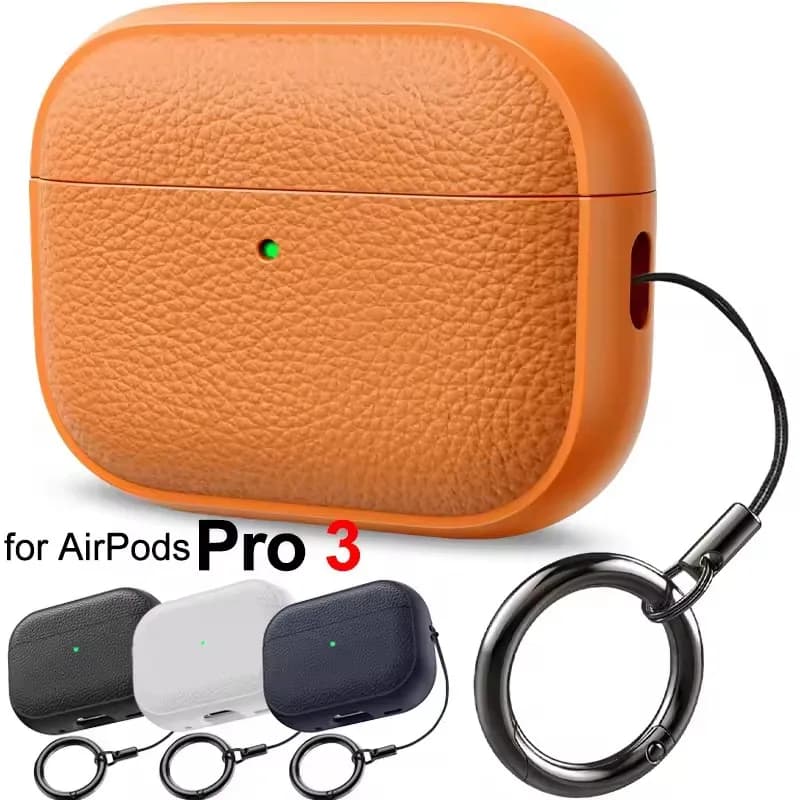 Earphone Case for AirPods Pro3 Leather-Texture TPU Shockproof Protective Cover with Keychain for Airpods Pro 2nd 4 3 Gen