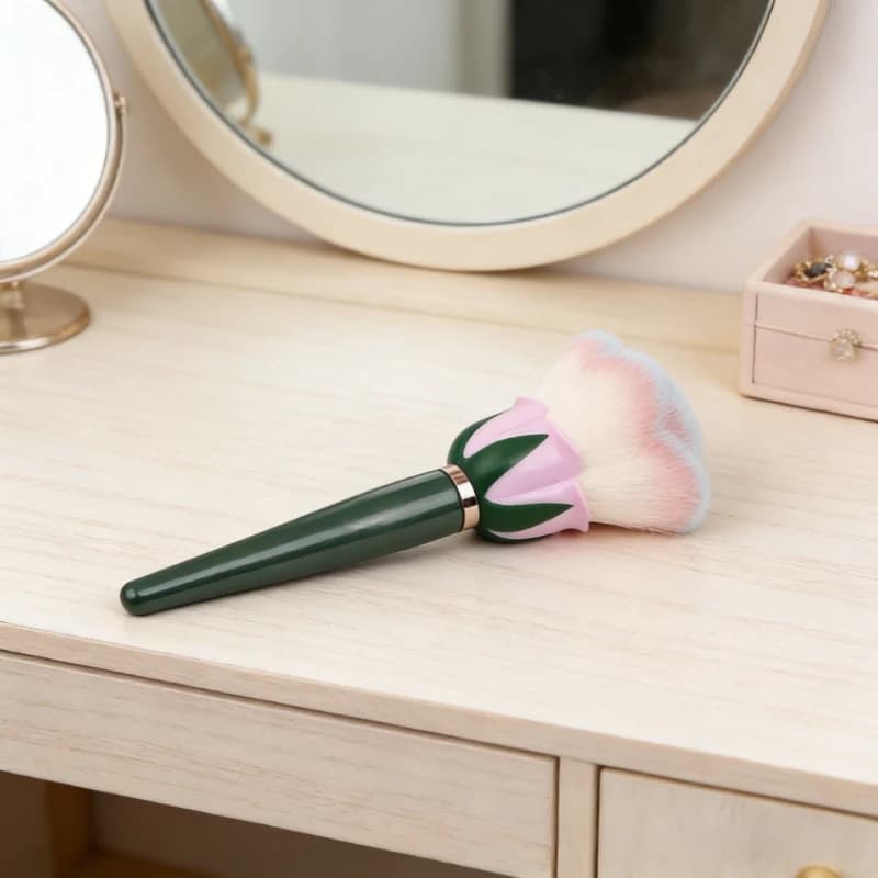 Nuovo Pennello per Trucco con Manico in Legno dal Design Creativo a Forma di Rosa, Pennello per Polvere, Pennello per Blush, Pennello Cosmetico