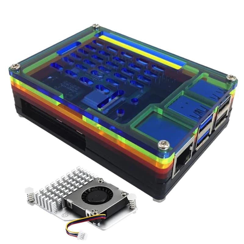 Raspberry Pi 5 Case 9 layers acrylic transparent black Contrast design compatible with official heat dissipator fan