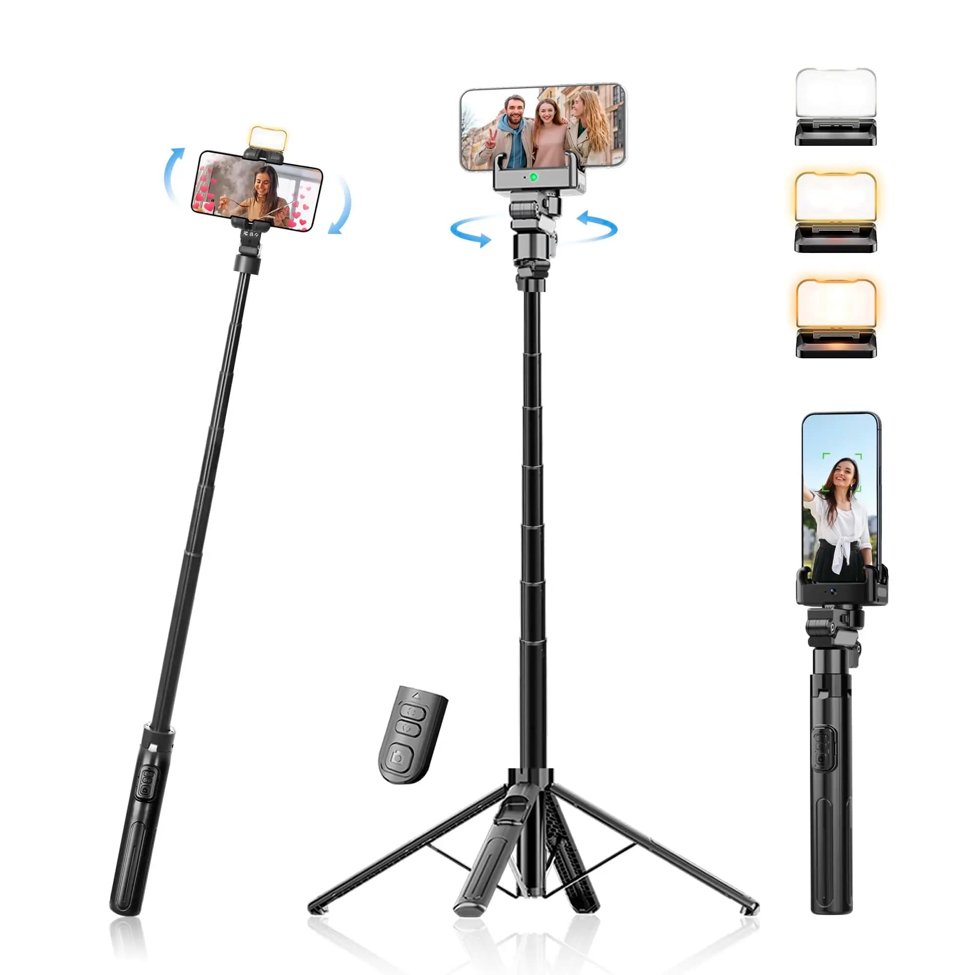 Treppiede con tracciamento automatico del volto e 360 ° Selfie Stick rotante Sensore di movimento Smart AI, riconoscimento facciale, stabilizzatore cardanico a 1 asse