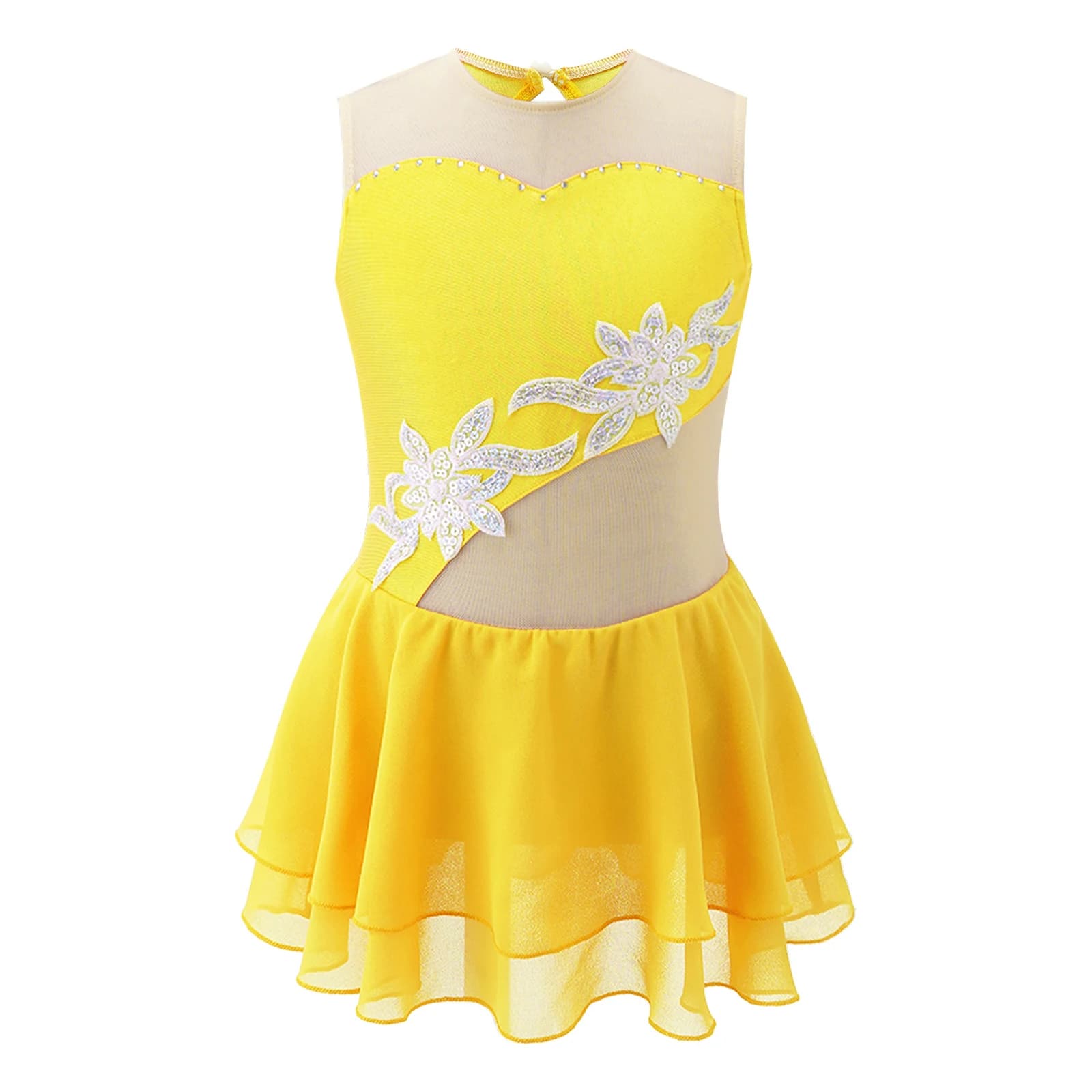 Bambini ragazze pattinaggio artistico Tutu vestito balletto ginnastica body senza maniche lucido floreale Dancewear Costume da ballo Performance