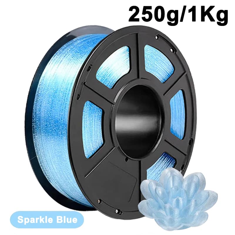 Stampante 3D PLA Crystal Sparkle Blue Filamento PLA 1,75 mm Materiale stampante 3D Crystal Sparkle Blue trasparente 250 g 1 kg