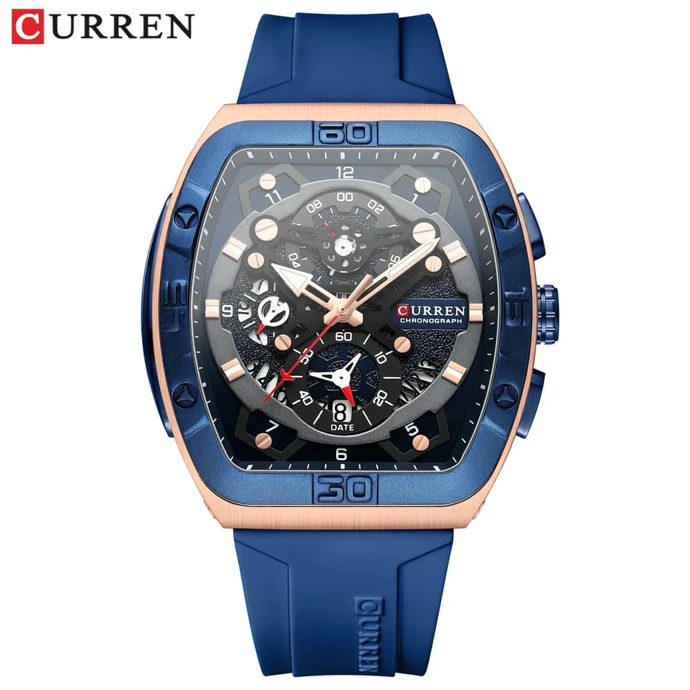 Orologio al Quarzo Sportivo Curren 8443 Multifunzione con 6 Lancette, Cinturino in Silicone, Calendario e Funzione Impermeabile